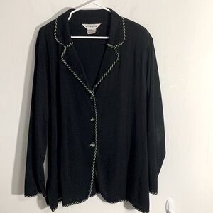 Exclusively Misook Eiman 3 button Cardigan Size 3X black with Green/Black trim
